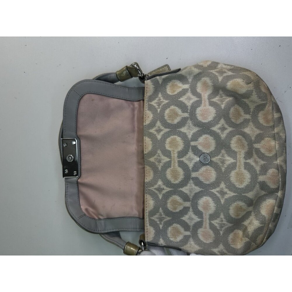 DAMAGED Coach Signature Op Art Ikat Top Handle Pouch Bag Purse 45376 Grey Multi - Picture 9 of 11